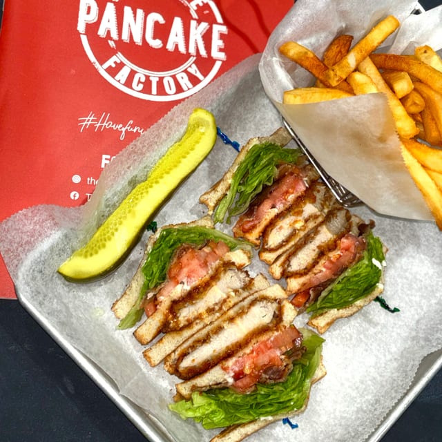 Triple Decker Fried Chicken & Bacon Club Sandwich.