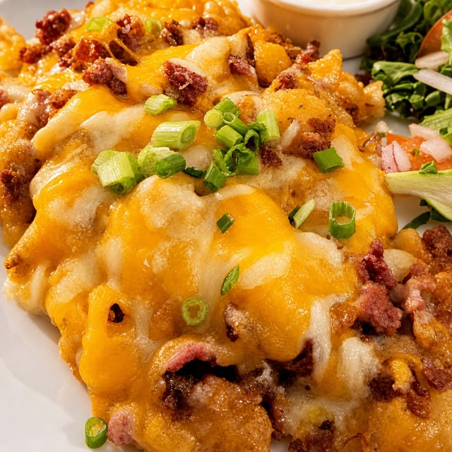 Loaded Home Fries w/Bacon, Cheddar and Green Onions.